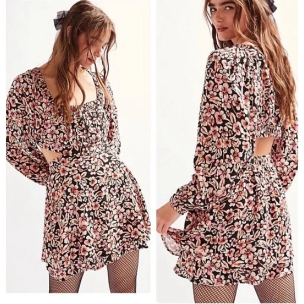 Free People Jael Cut-Out Floral Mini Dress Long Sleeve Size S - 47511